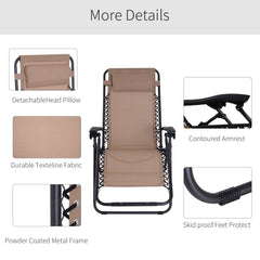 Outsunny Zero Gravity Chair Metal Frame Texteline Armchair Outdoor Folding and Reclining Sun Lounger with Head Pillow for Patio Decking Gardens Camping, Beige