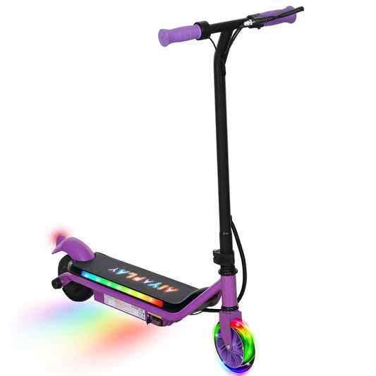 AIYAPLAY Electric Scooter for Kids Ages 6-14, with Dual Brakes, Flash Wheel and Colourful Light, Kids Electric Scooter E Scooter, Up to 12 KM/H & 10 KM, Purple