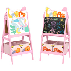 AIYAPLAY 2 in 1 Kids Easel with Whiteboard, Chalkboard, Storage Boxes, for Ages 3-8 Years, Pink