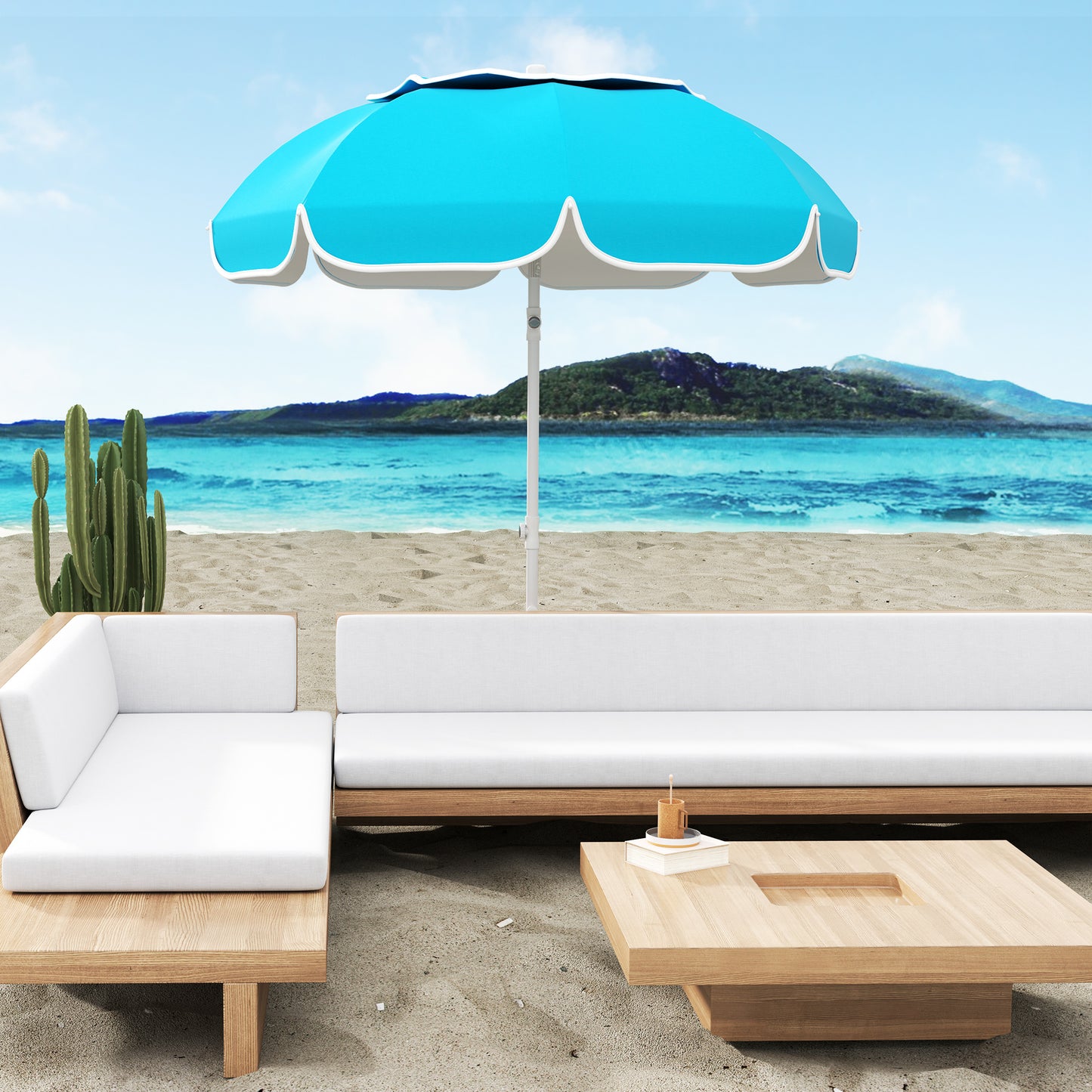 Outsunny Beach Umbrella Portable with Sand Anchor, Carry Bag, Adjustable Height & Tilt, UPF50+ UV Protection, Blue