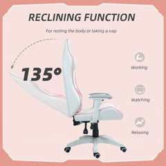 HOMCOM Faux Leather Colour Block Gaming Chair, with 135√Ç¬∞ Reclining Back - Pink/White