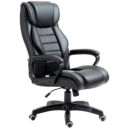 Vinsetto Office Chair with 6-Point Maaage and Back Heat, PU Desk Chair with Padded Seat and Armrest, Computer Chair with Tilt Function for Home, Black