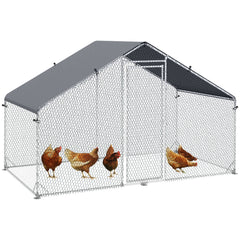 PawHut Galvanised Walk In Chicken Coop Hen House w/ Water-Resist Cover, 3 x 1.7 x 1.9m