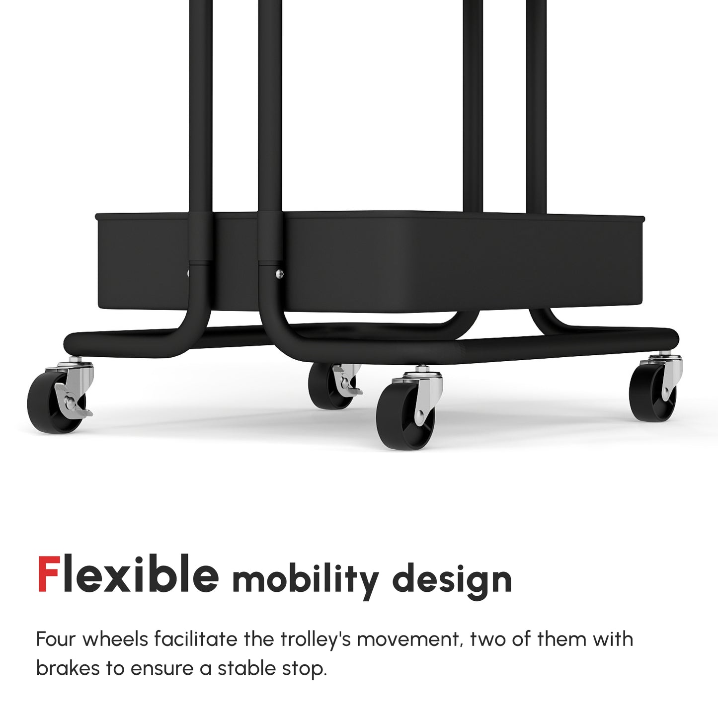 HOMCOM Three-Tier Home Trolley, with Handle and Wheels - Black