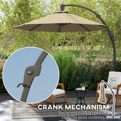 Outsunny 3(m) Garden Cantilever Parasol, Round Overhanging Umbrella with Crank Handle, Cross Base, Aluminium Frame and 360√Ç¬∞ Rotation, Banana Patio Umbrella for Outdoor Sun Shade, Khaki