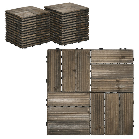 Outsunny 27 Pcs Wooden Interlocking Decking Tiles, Outdoor Flooring Tiles for Patio, Balcony, Terrace, Hot Tub, 30 x 30 cm per Piece, 2.5√£≈Ω¬° per Pack, Charcoal Grey