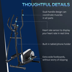 HOMCOM Elliptical Cross Trainer, Home Cardio Workout Machine with Eight Level Magnetic Resistance, LCD Monitor, Heart Rate Sensor, Two Wheels