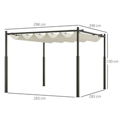 Outsunny 3 x 3(m) Metal Pergola with Retractable Roof and Magnetic Fixture, Outdoor Gazebo Garden Pergola Kit Sun Shade Canopy, UPF30+, 80mm Metal Column, Cream White