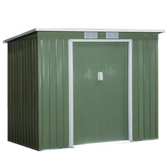 Outsunny 7 x 4ft Galvanised Steel Garden Shed, with Foundation Kit - Green