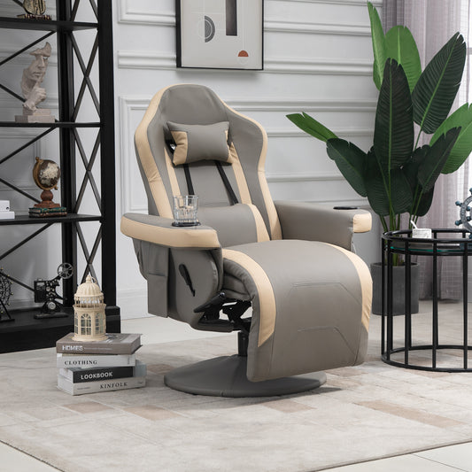 HOMCOM Manual Recliner Armchair PU Leather Lounge Chair w/ Adjustable Leg Rest, 135√Ç¬∞ Reclining Function, 360√Ç¬∞ Swivel, Grey