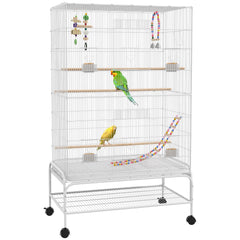 PawHut Bird Cage w/ Stand, Toys, Accessories, for Canaries, Finches, White