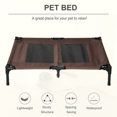 PawHut Large Raised Dog Bed Cat Elevated Lifted Cooling Portable Camping Basket Outdoor Indoor Mesh Pet Cot Metal Frame Brown