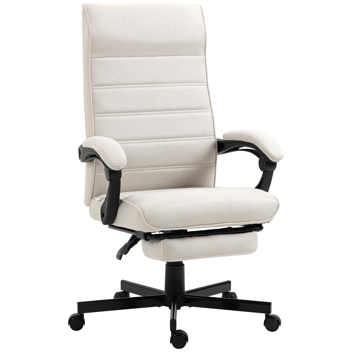 Vinsetto Office Chair, Computer Desk Chair, Fabric Swivel Chair with Adjustable Height and Rolling Wheels for Home Office Work Study, Cream White