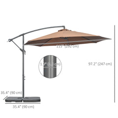 Outsunny 3(m) Garden Banana Parasol Cantilever Umbrella with Crank Handle, Cross Base, Weights and Cover for Outdoor, Hanging Sun Shade, Coffee