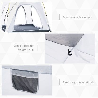 Outsunny 4 Person Automatic Camping Tent, Outdoor Pop Up Tent, Portable Backpacking Dome Shelter, Light Grey