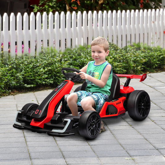 HOMCOM 24V Electric Go Kart for Kids with Adjustable Seat for 6-12 Years, Red