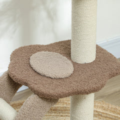 PawHut Cat Tree for Indoor Cats, 88cm Cat Tower with Sisal Scratching Post, Hanging Ball, Large Cat Perch, Stairs, Brown