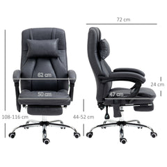 Vinsetto Office Chair with Lumbar Massage, 135√Ç¬∞ Reclining Computer Chair with Adjustable Headrest, Retractable Footrest, 10cm Double Padded Seat, Microfiber Fabric, Metal Base, Dark Grey