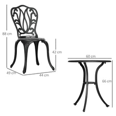 Outsunny 3 Piece Garden Bistro Set, Cast Aluminium Outdoor Furniture Set with Umbrella Hole for Balcony, Porch, Patio, Black