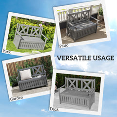 Outsunny 2-Seater Garden Storage Bench for Patio Wood Porch Decor Outdoor Seating, Charcoal Grey