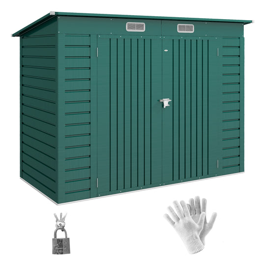 Outsunny 3.7 x 7.9ft Galvanised Steel Shed, with Latched Door and Padlock - Green