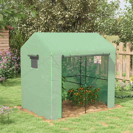 Outsunny Greenhouse, Walk-in Garden Grow House with Roll-up Door and Mesh Windows, 200 x 140 x 200cm, Green