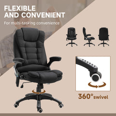 Vinsetto Massage Recliner Chair Heated Office Chair with Six Massage Points Linen-Feel Fabric 360√Ç¬∞ Swivel Wheels Black