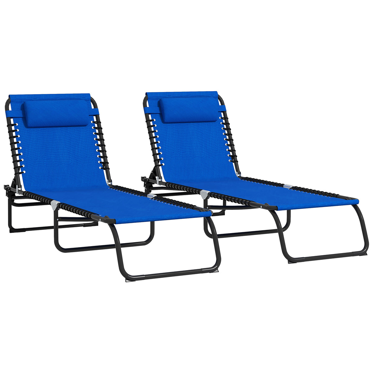 Outsunny Set of Two Folding Sun Loungers, with Four-Position Backs - Blue