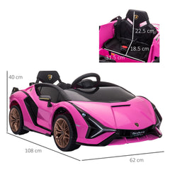 HOMCOM Lamborghini Sian Licensed 12V Kids Electric Ride On Car 2 Motors Toy Car with Remote Control Music Lights MP3 for 3-5 Years Pink