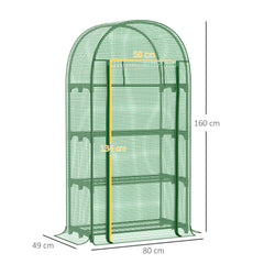 Outsunny 4 Tier Mini Greenhouse for Outdoor, Portable Gardening Plant Green House with Storage Shelf, Roll-Up Zipped Door, Metal Frame and PE Cover, 80 x 49 x 160cm, Green