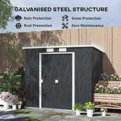 Outsunny 7 x 4ft Galvanised Steel Garden Shed, with Foundation Kit - Dark Grey