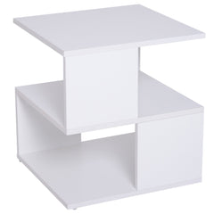 HOMCOM Side Table Square Coffee Table Modern End Table with 2 Tier Storage Shelves for Living Room, Bedroom, White