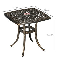 Outsunny Outdoor Patio Side Table with 38mm Dia. Umbrella Hole, Cast Aluminium Patio coffee Table, 54 x 54cm, Bronze Tone