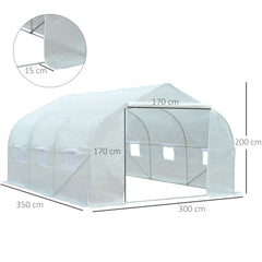 Outsunny Walk-In Polytunnel Greenhouse Warm House Garden Tunnel Shelter Plant Shed with Door and Windows, Galvanised Steel Frame, 3.5 x 3 x 2m, White