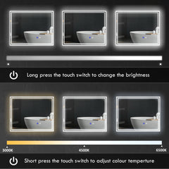 kleankin Large LED Bathroom Mirror, Illuminated Makeup Mirror, with 3 Colour, Smart Touch, Anti-Fog