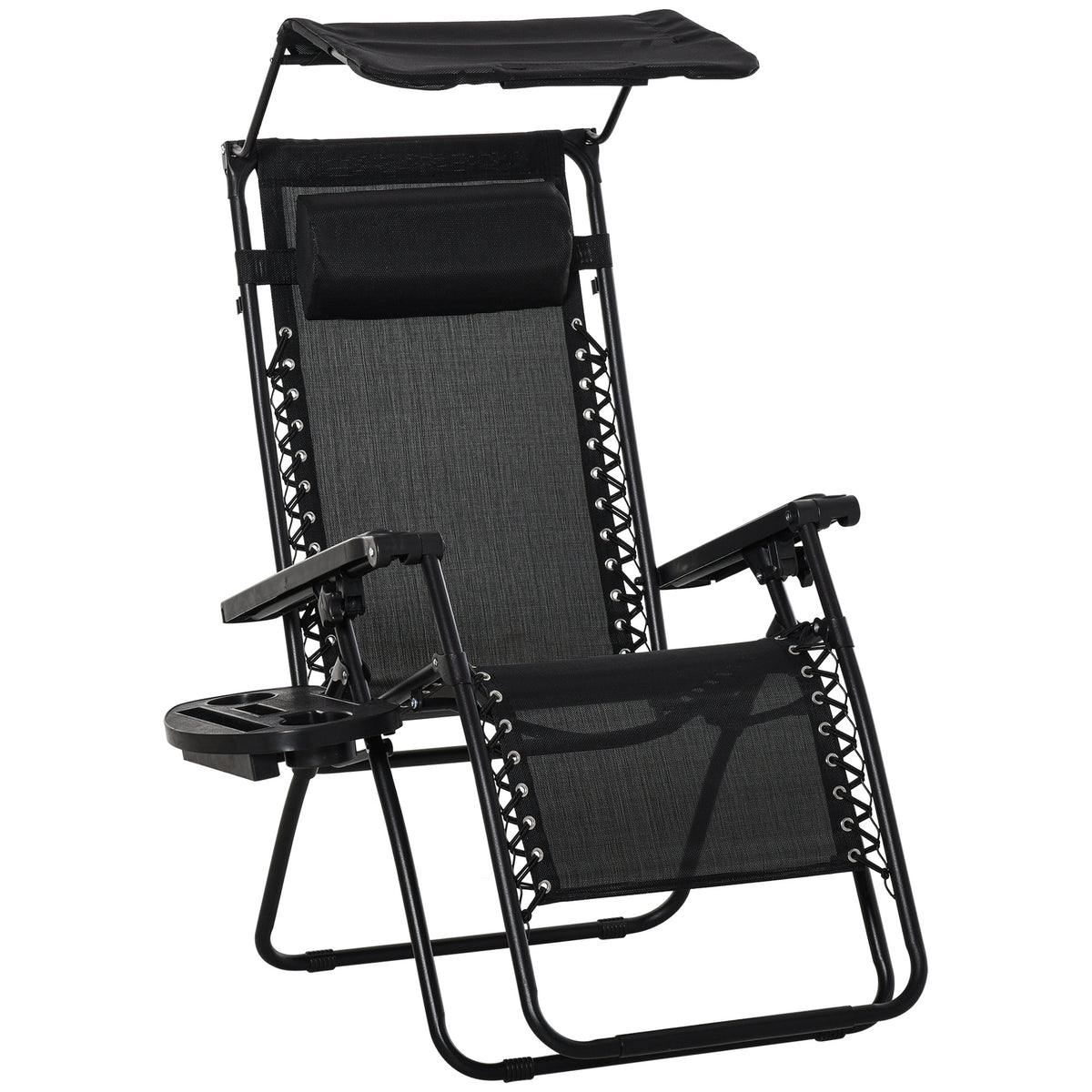 Outsunny Folding Zero Gravity Sun Lounger, with Sun Canopy - Black