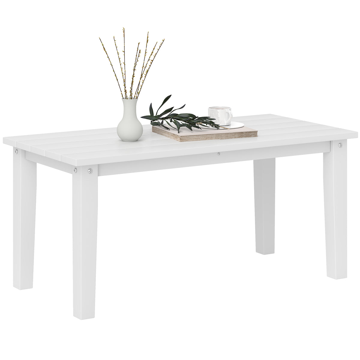 Outsunny Outdoor Garden Coffee Table, HDPE All-Weather Garden Table, Rectangular Outdoor Table with Slatted Tabletop for Patio, Balcony, 91 x 44 x 42 cm, White