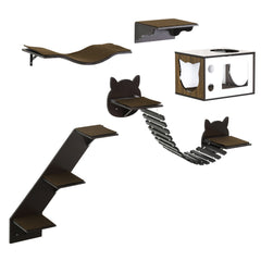 PawHut 5 Piece Cat Wall Shelves, Wall-Mounted Cat Tree for Indoor Use - Brown