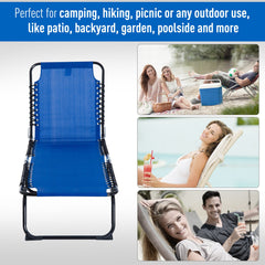 Outsunny Foldable Sun Lounger, Outdoor 4 Level Adjustable Backrest Reclining Chaise Chair, Steel Frame Recliner Chair for Camping, Hiking, Navy Blue