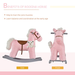 HOMCOM Kids Plush Ride-On Rocking Horse Toy Rocker with Plush Toy Realistic Sounds for Child 18-36 Months Pink