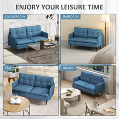 HOMCOM Modern Two Seater Sofa, Button Tufted Loveseat with Cushions and Steel Legs for Living Room, Guest Room, Dark Blue