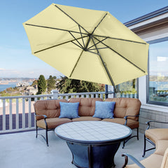 Outsunny 3(m) LED Cantilever Parasol Garden Sun Umbrella w/ Base and Solar Lights Beige