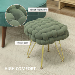 HOMCOM Velvet-Feel Bold Woven Footstool - Green