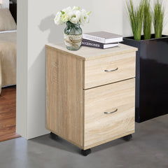 HOMCOM Two Drawer Filing Cabinet with Wheels- Oak