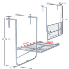 Outsunny Balcony Hanging Table, Metal Wall Mount Desk, Adjustable Folding Balcony Deck Table for Patio and Garden, Grey