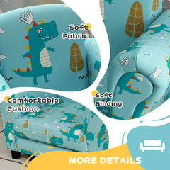 AIYAPLAY 2 Piece Kids Sofa Set with Dinosaur Design, Wooden Frame, for 1.5-3 Years Old, Blue