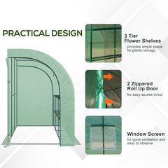 Outsunny Walk-In Lean to Greenhouse with Windows and Zippered Doors, 2 Tiers 6 Wired Shelves 300L x 150W x 213Hcm Green