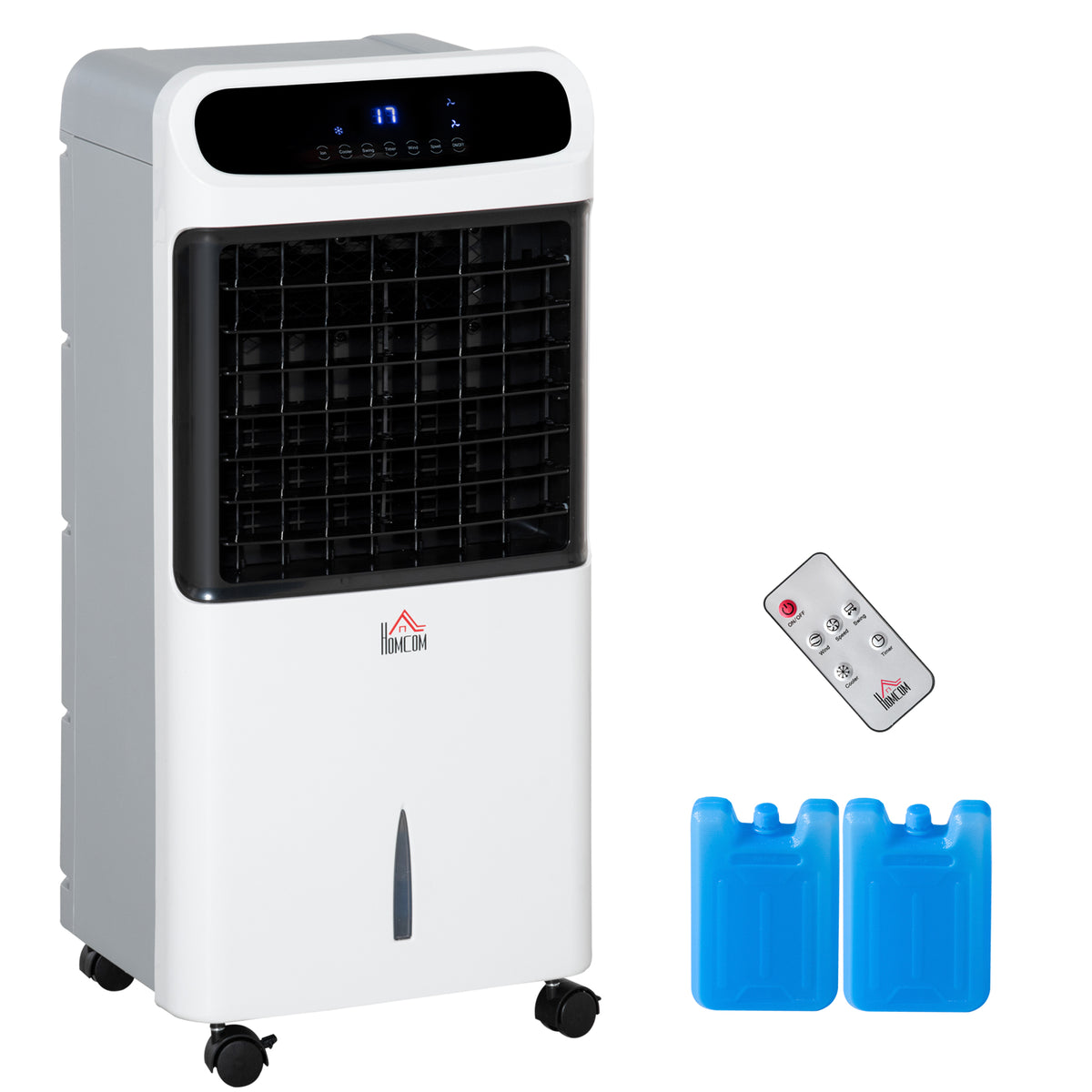 HOMCOM Mobile Air Cooler, 12L Tank Evaporative Ice Cooling Fan Water Conditioner Humidifier Unit with 3 Modes, 3 Speed, Remote, Timer, Oscillating for Home Bedroom