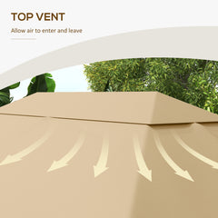 Outsunny 3 x 4m Gazebo Canopy Replacement Cover, Gazebo Roof Replacement (TOP COVER ONLY), Khaki