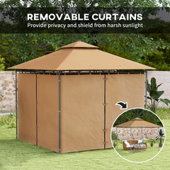 Outsunny 3 x 3 m Solar LED Metal Gazebo - Brown